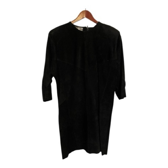 first in leather Dresses & Skirts - First in Leather Genuine Black Suede Dress Minimalist Structured Style Size 8
